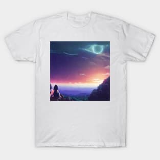 City Lights and Starry Sky on a Mountain Top T-Shirt